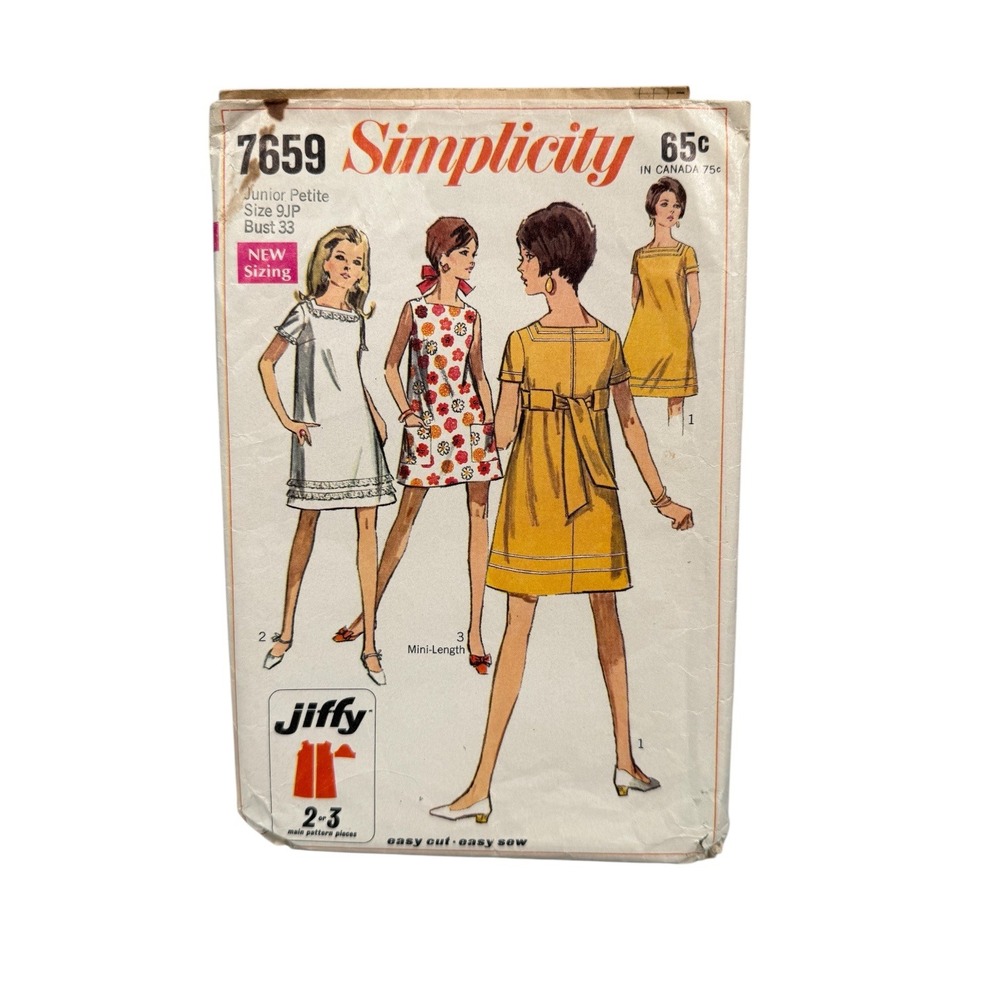 VTG Simplicity 7659 Sewing‎ Pattern Mod Mini Dress 9 JP Cut  Jr Petite 60s MCM